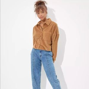 AE Corduroy Cropped Button Up Shirt